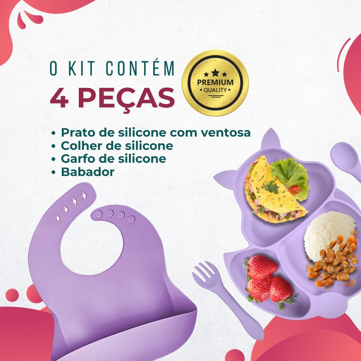Conjunto Introdução Alimentar Silicone Gatinho Azul Piscina