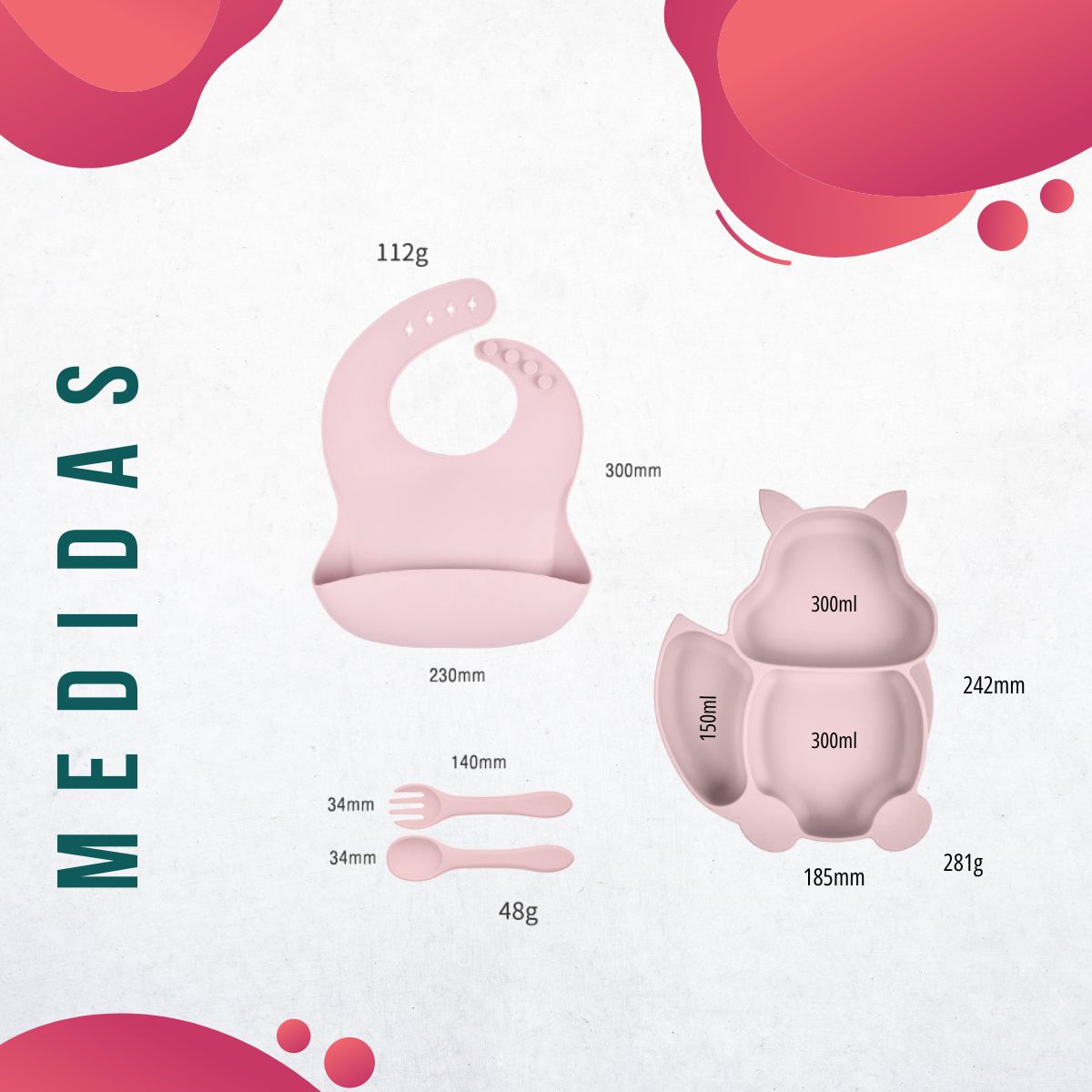 Conjunto Introdução Alimentar Silicone Gatinho Azul Claro