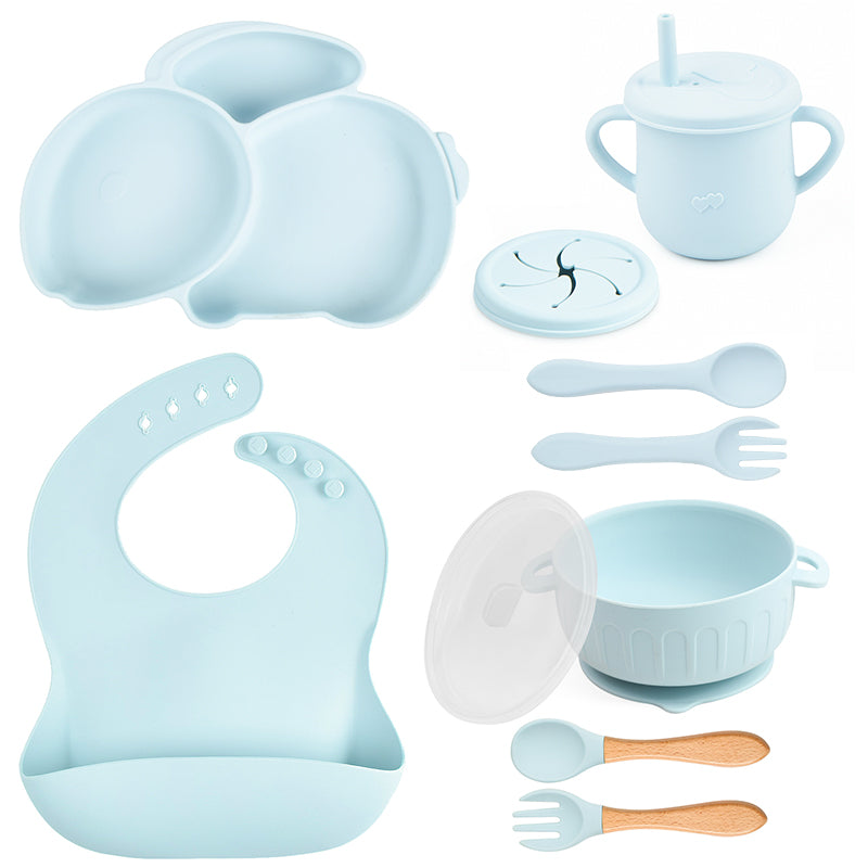Conjunto Introdução Alimentar Silicone Coelho Azul Claro