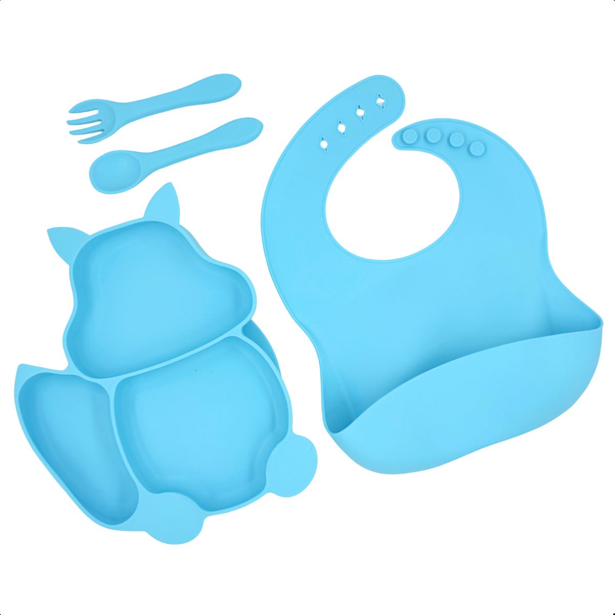 Conjunto Introdução Alimentar Silicone Gatinho Azul Piscina