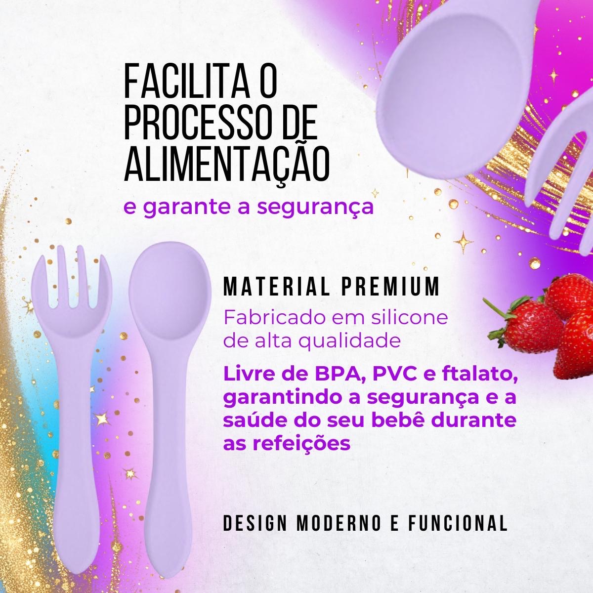 Talheres Infantil Silicone Alimentar Rosa Pink