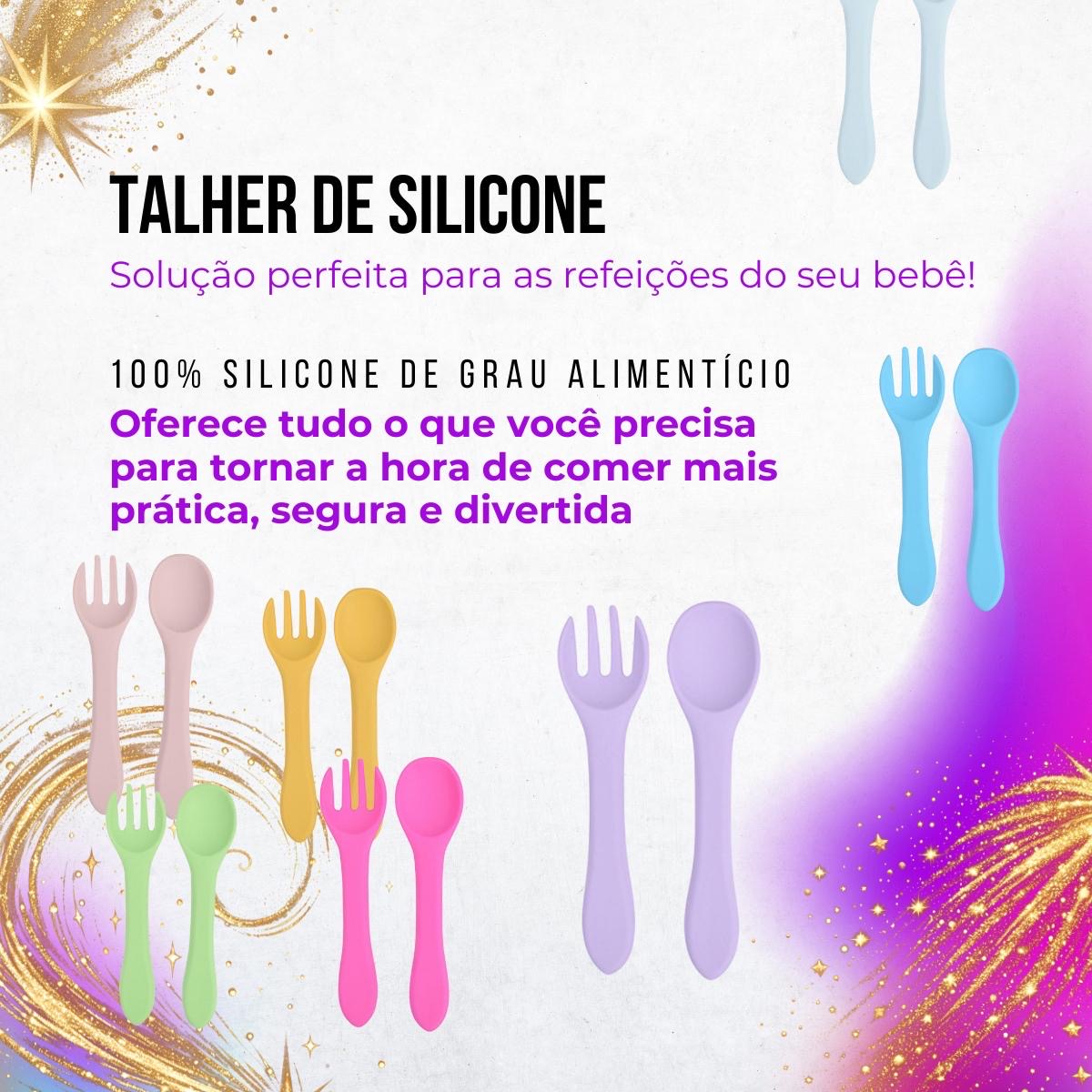 Talheres Infantil Silicone Alimentar Mostarda
