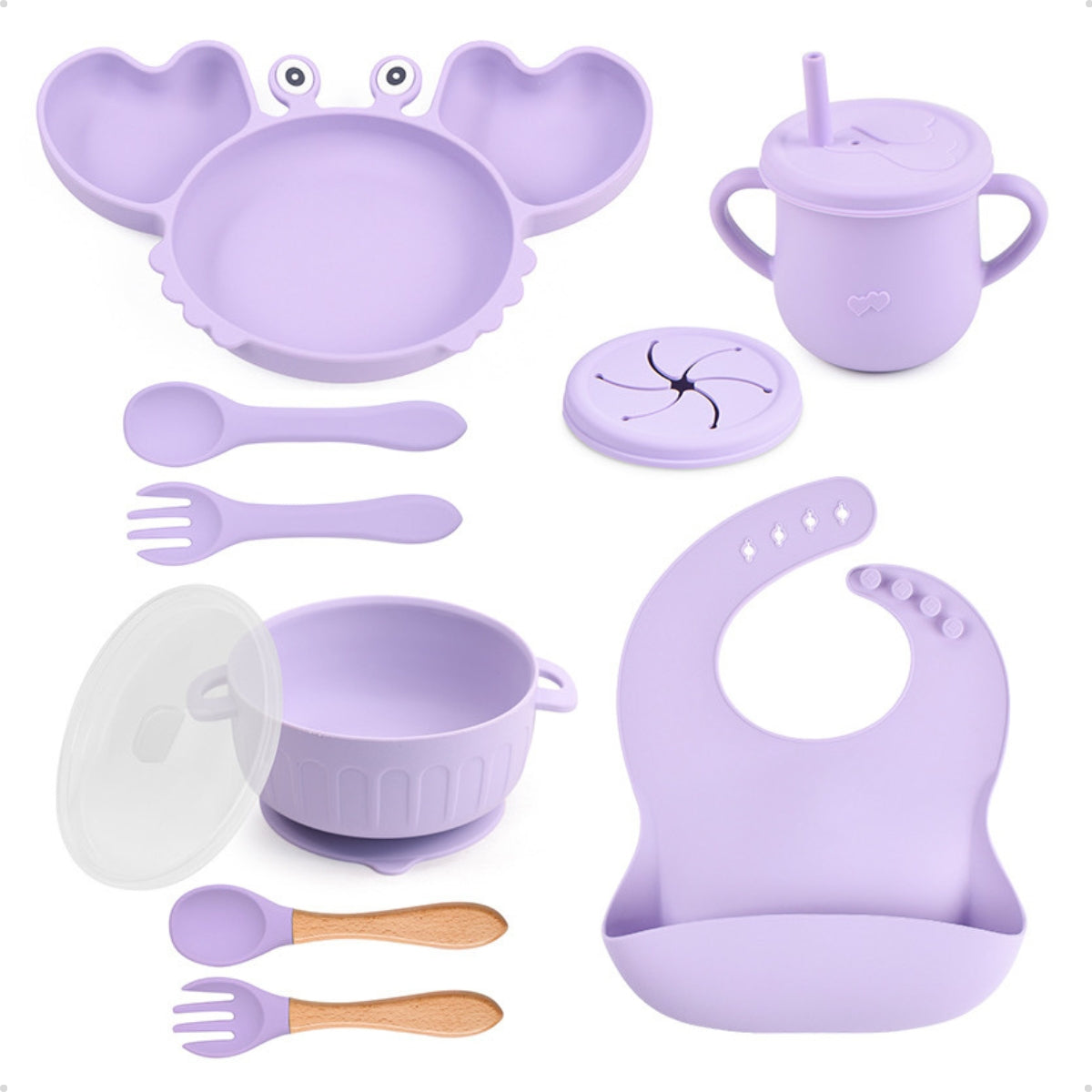 Conjunto Introdução Alimentar Silicone Caranguejo Lilás