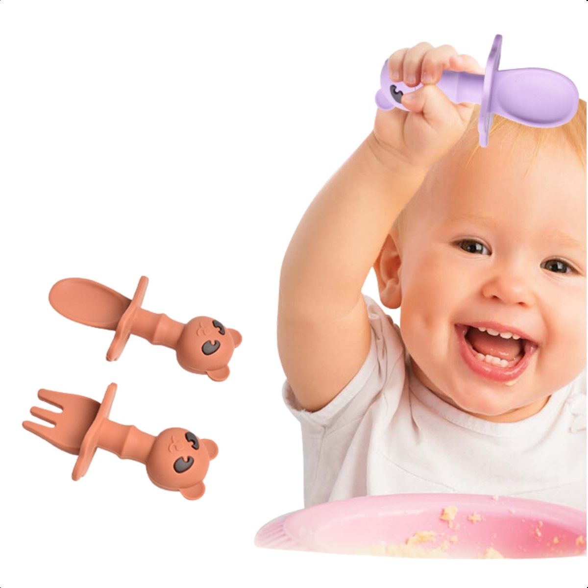 Conjunto Talheres Colher Garfo Infantil Silicone Macio Flexi