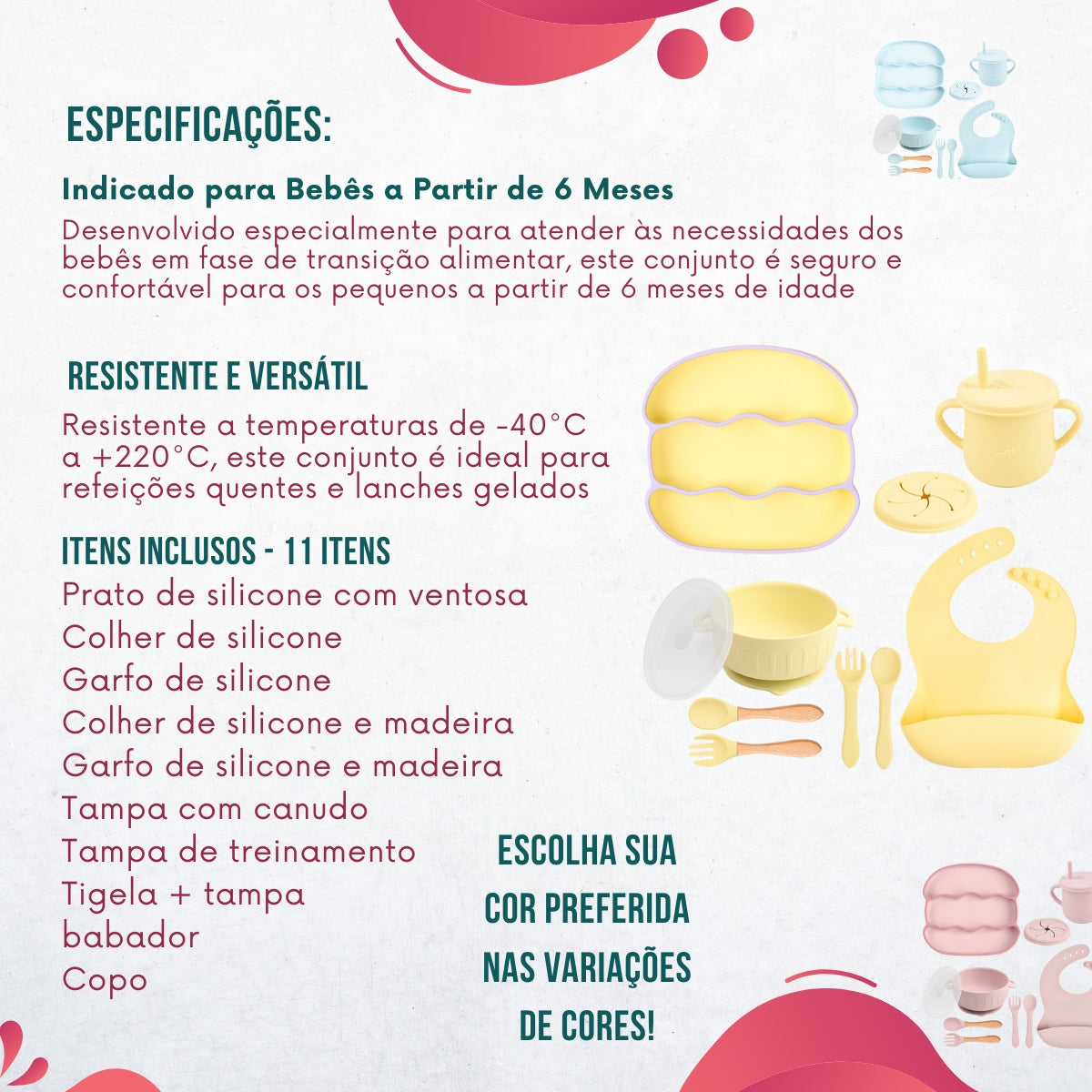 Conjunto Introdução Alimentar Silicone Hambúrguer Azul Claro