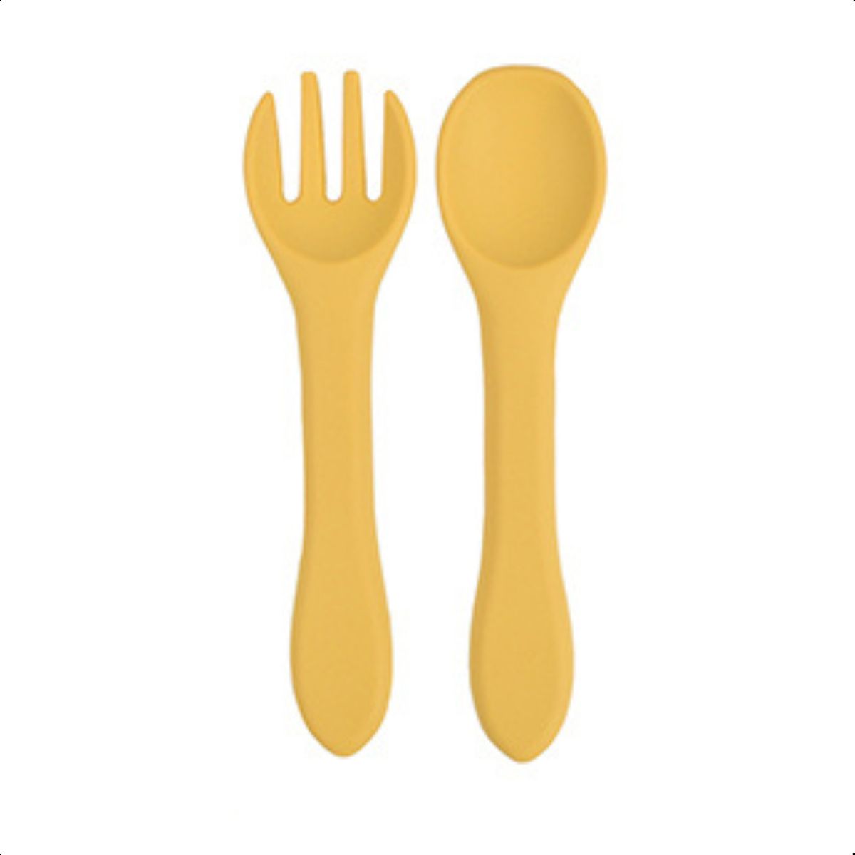 Talheres Infantil Silicone Alimentar Mostarda