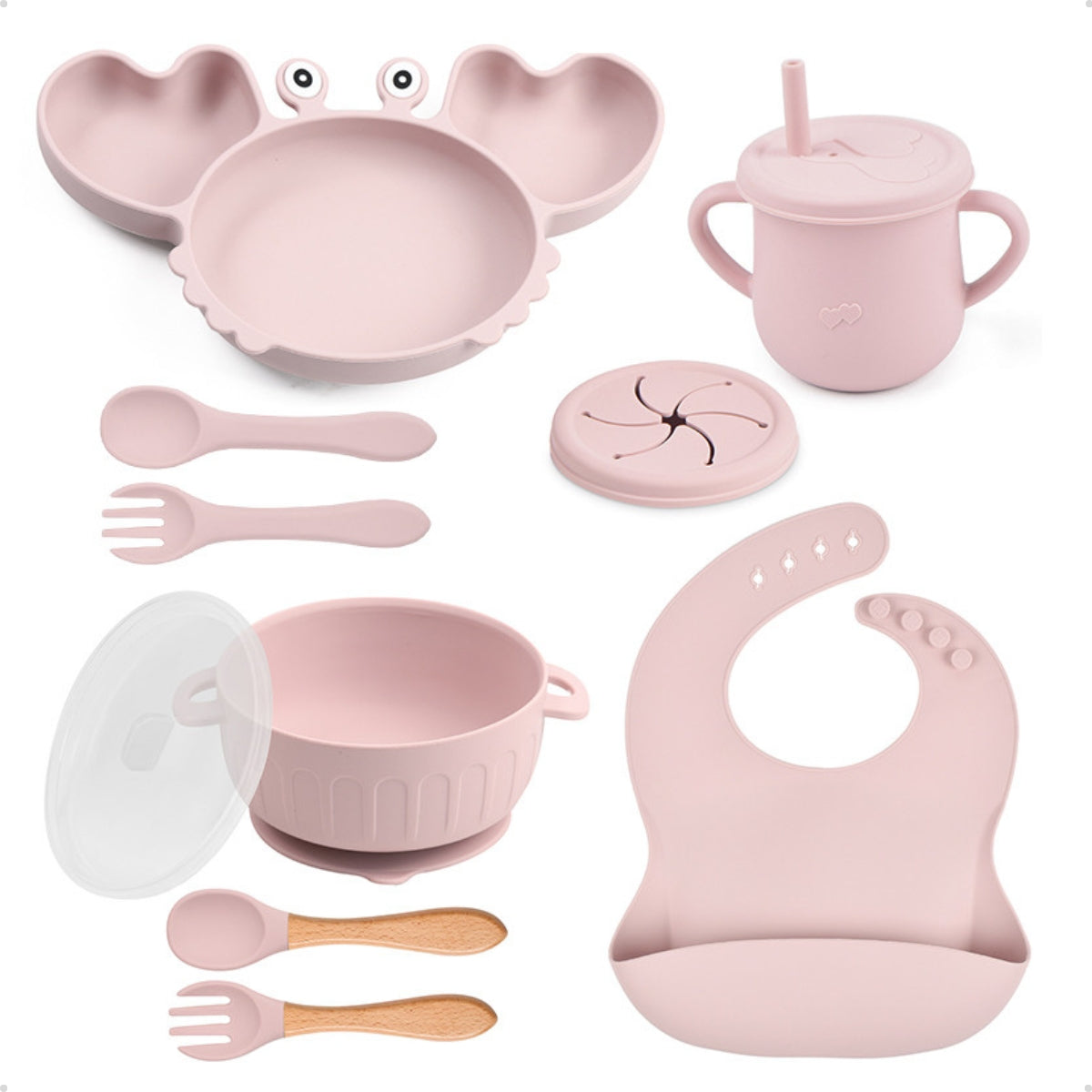 Conjunto Introdução Alimentar Silicone Caranguejo Rosê