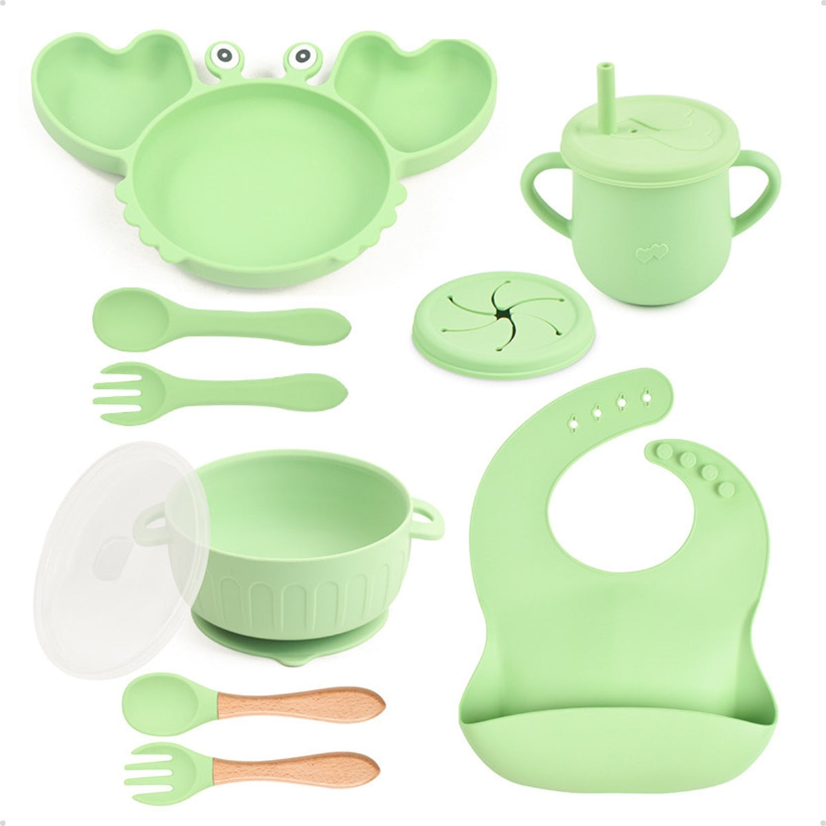 Conjunto Introdução Alimentar Silicone Caranguejo Verde Claro