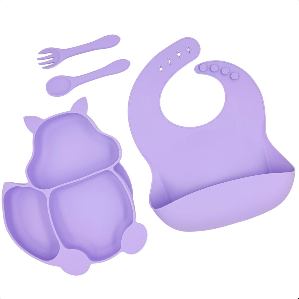 Conjunto Introdução Alimentar Silicone Gatinho Lilás