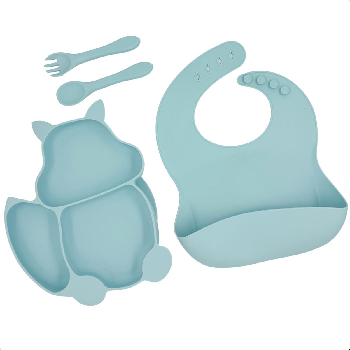 Conjunto Introdução Alimentar Silicone Gatinho Azul Claro