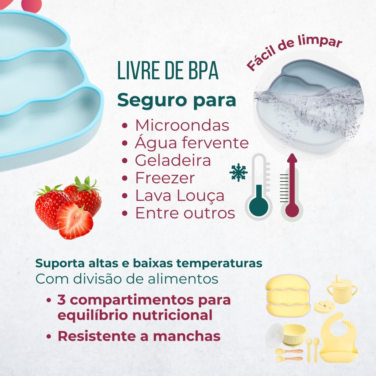 Conjunto Introdução Alimentar Silicone Hambúrguer Rosê