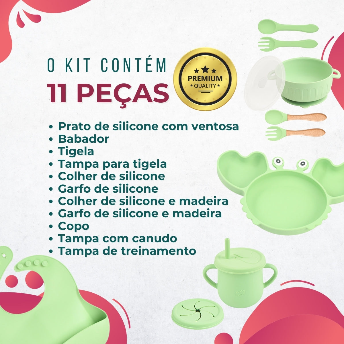 Conjunto Introdução Alimentar Silicone Caranguejo Rosa Nude