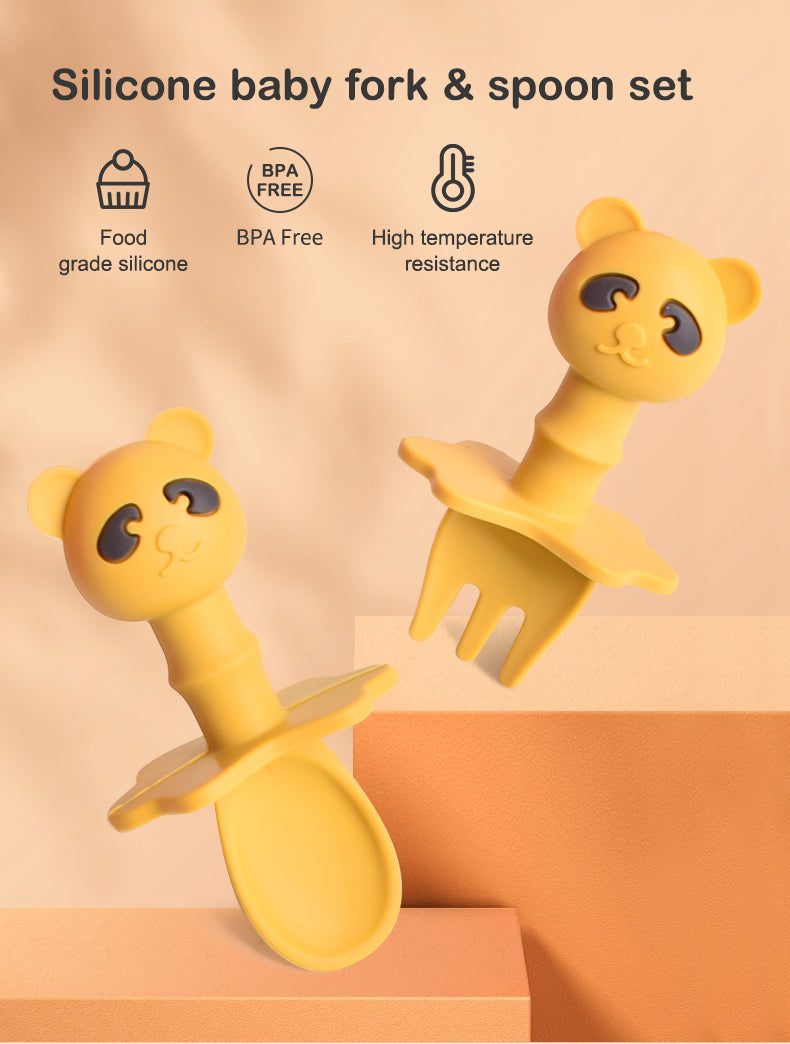 Conjunto Talheres Colher Garfo Infantil Silicone Macio Flexi