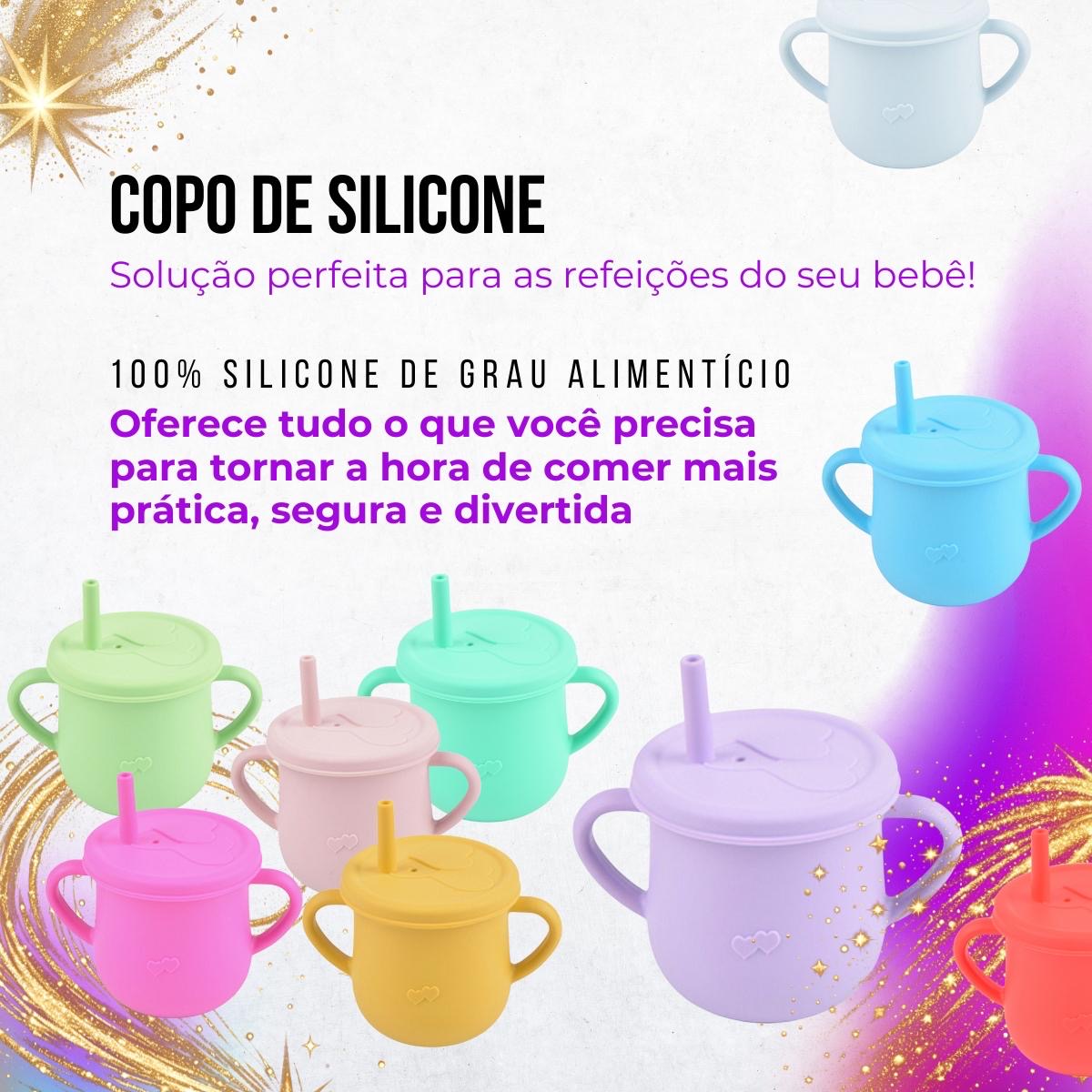 Copo Infantil Silicone Alimentar Azul Piscina