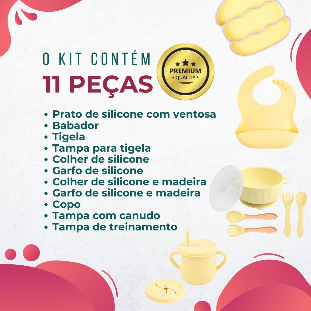 Conjunto Introdução Alimentar Silicone Hambúrguer Rosê