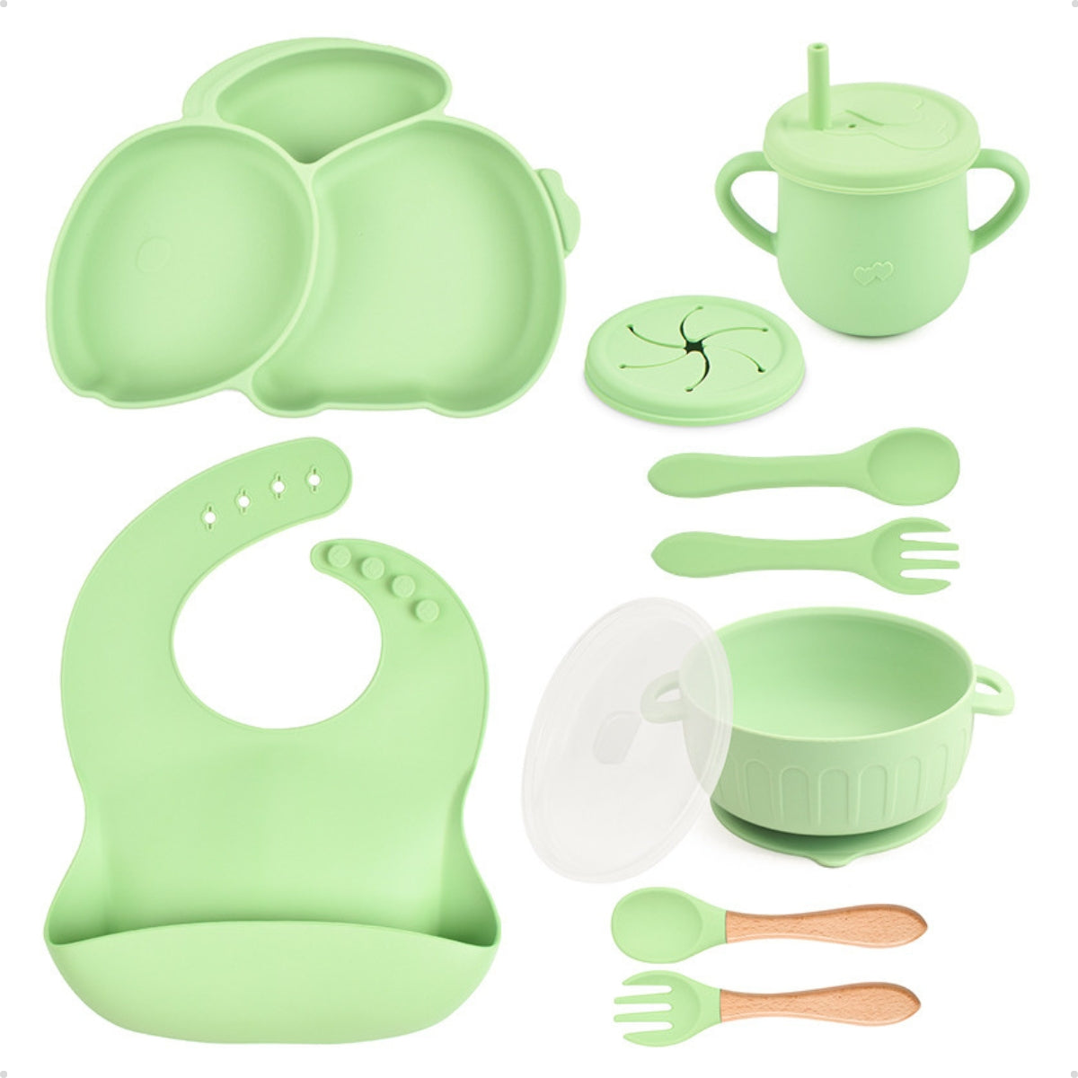 Conjunto Introdução Alimentar Silicone Coelho Verde Claro