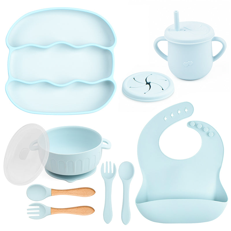 Conjunto Introdução Alimentar Silicone Hambúrguer Azul Claro