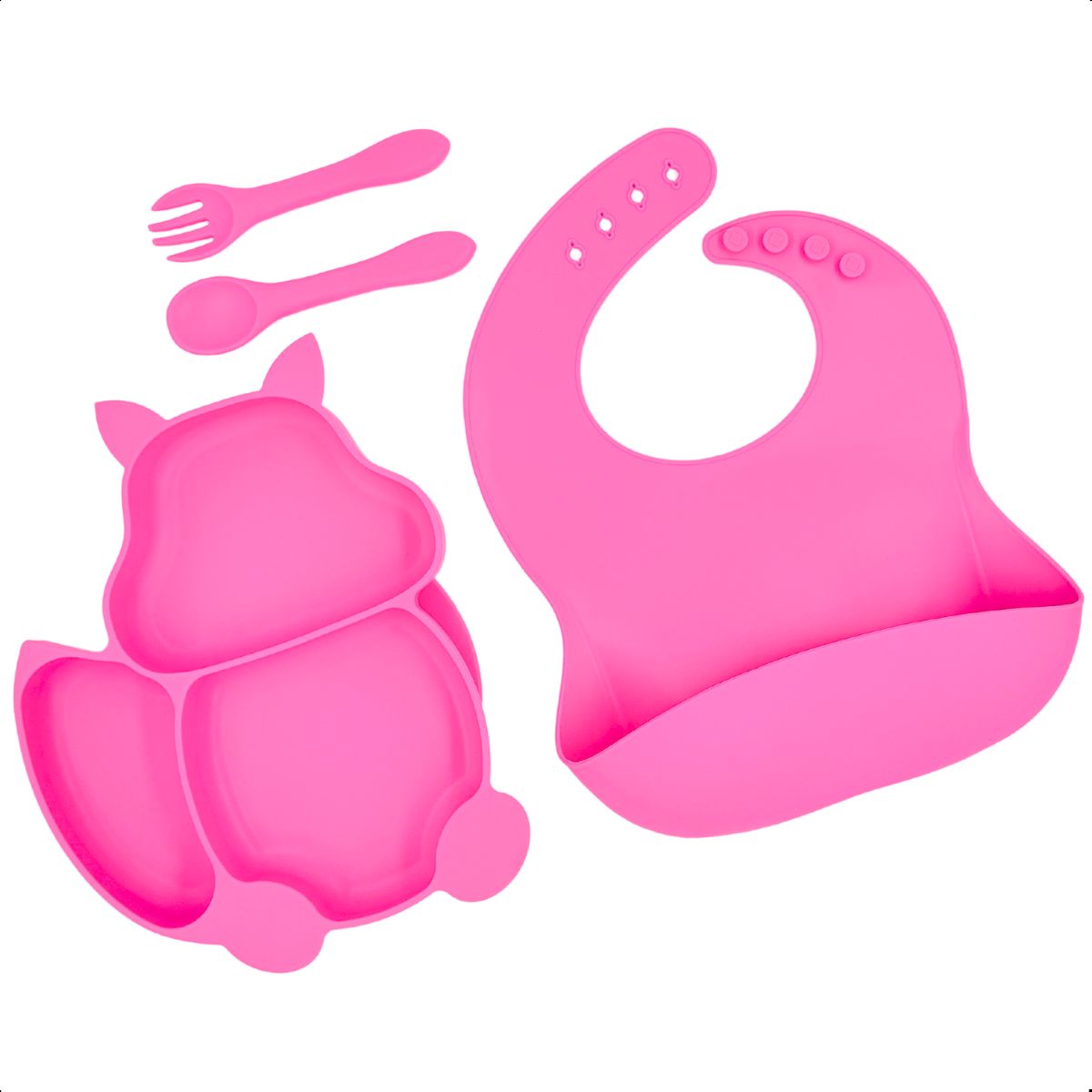 Conjunto Introdução Alimentar Silicone Gatinho Rosa Pink