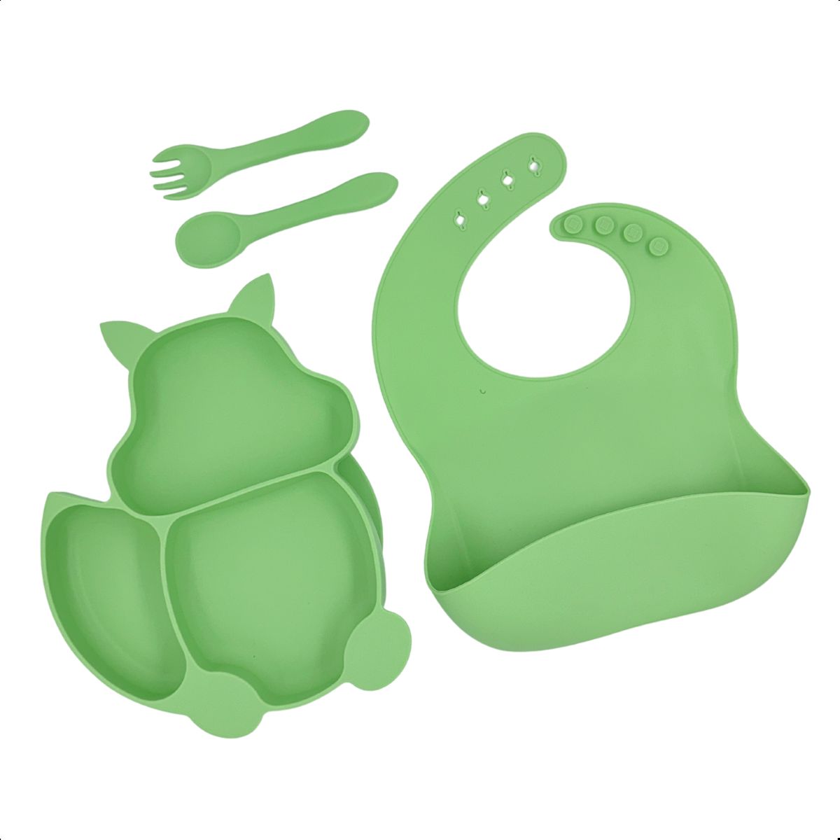 Conjunto Introdução Alimentar Silicone Gatinho Verde Claro