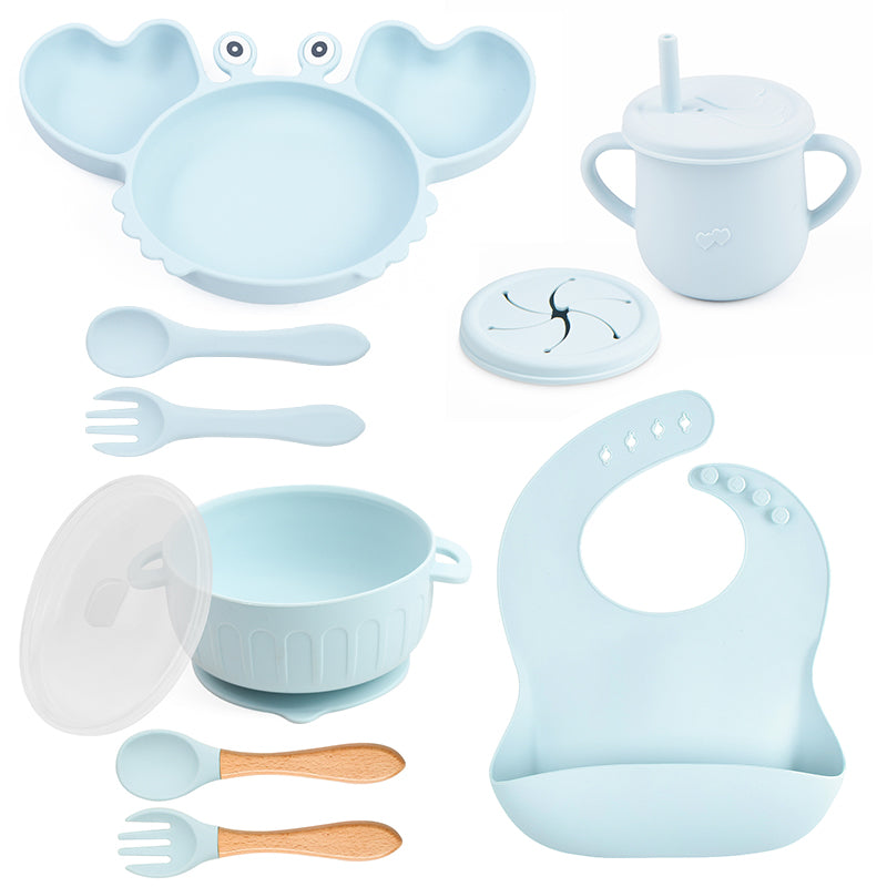 Conjunto Introdução Alimentar Silicone Caranguejo Azul Claro