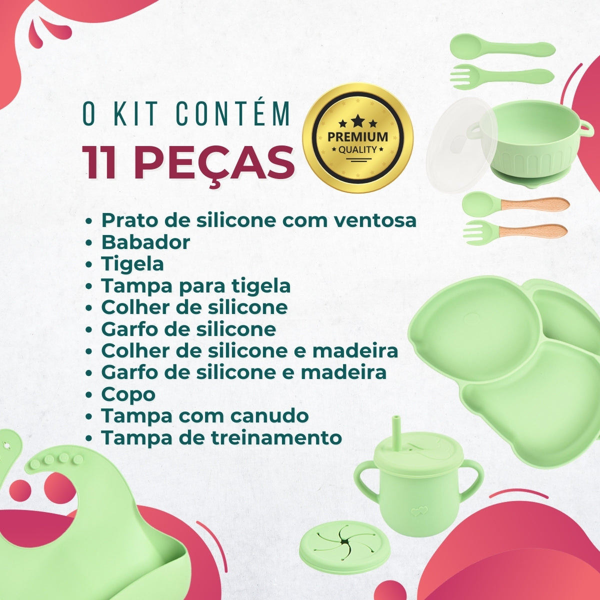 Conjunto Introdução Alimentar Silicone Coelho Verde Claro