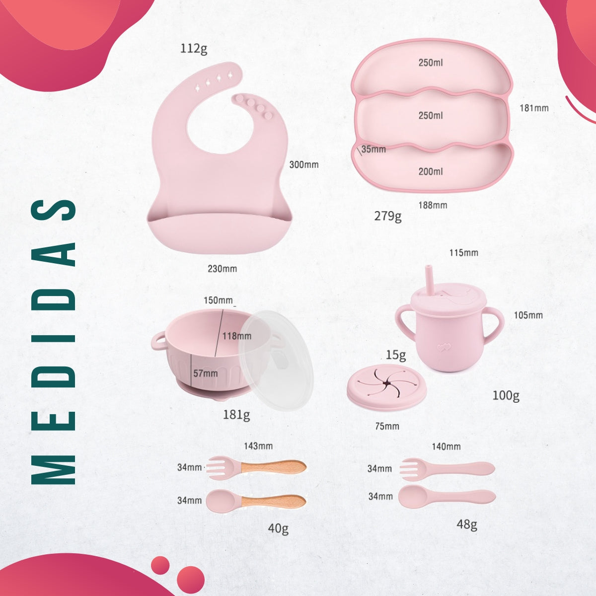 Conjunto Introdução Alimentar Silicone Hambúrguer Rosê