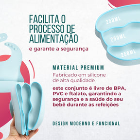 Conjunto Introdução Alimentar Silicone Hambúrguer Azul Claro
