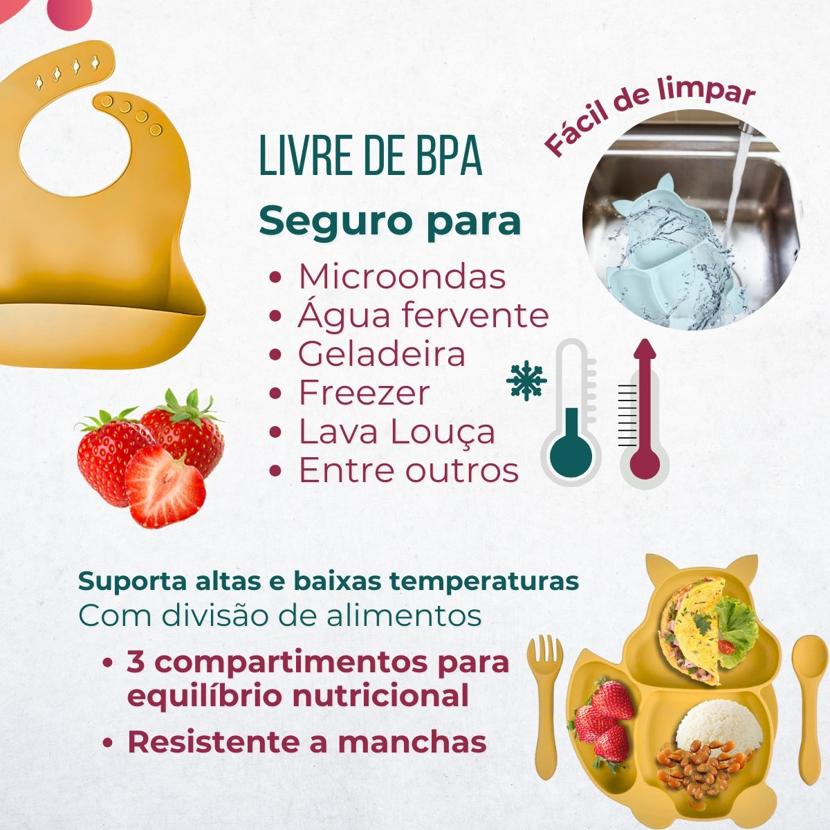 Conjunto Introdução Alimentar Silicone Gatinho Rosê