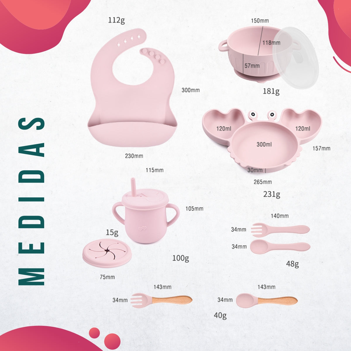Conjunto Introdução Alimentar Silicone Caranguejo Rosa Nude